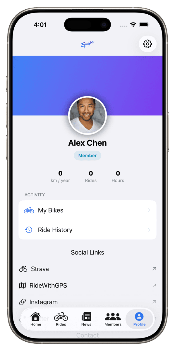 Member profile screen